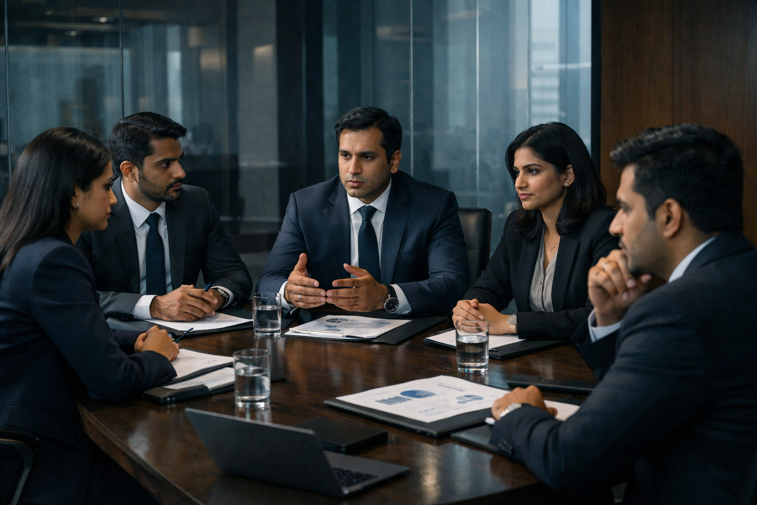Indian leadership team in a boardroom discussion